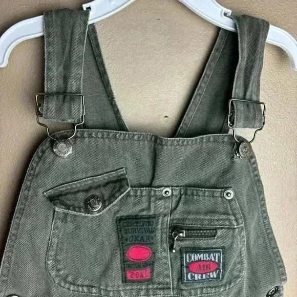 VTG Electric Kids 90s Kids Size 5 Overalls Army Green Combat Crew 100% Cotton - Picture 4 of 11